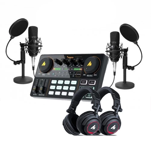 Paket Maono AU-AM200 Audio Mixer + Maono AU-A03T 2Pcs & AU-MH601 Headphone 2Pcs